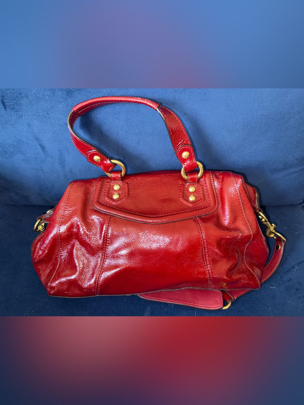 Coach Red Leather Shoulder Satchel with Gold Hardware - Picture 5 of 8